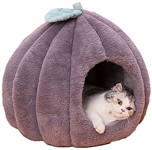 Katzenbett Plüsch Winter Warm Beruhigend Schlafsack Welpe Hund Iglu Haus Flauschiges Zelt Mit Abnehmbarem Waschbarem Kissen Für Innen Klein Mittel Katzen Hunde (Farbe : Grau, Size : M) von DHGTEP