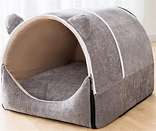 Katzenbetthöhle mit Dach Iglu, Flauschige PP-Baumwolle Winter Warming Hooded Katze Zelt Schlafplatz mit Abnehmbaren Waschbaren Kissen für Indoor Kleine Katzen Hunde (Color : Gray, Size : XL) von DHGTEP