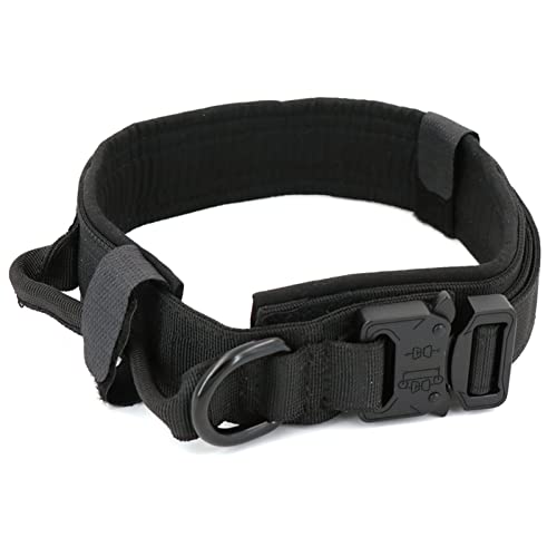 DHGTEP Militärische Taktische Hundehalsband Gepolstert Metallschnalle Verstellbare Hundeleine Kontrolle Handle Für Große Hund Walking Training (Farbe : Schwarz, Größe : XL) von DHGTEP