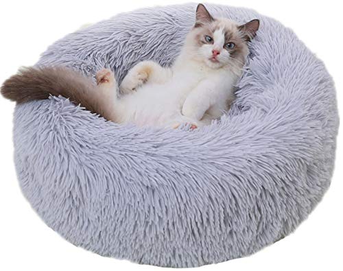 Rundes Plüsch Wolke Hundebett Katzenbett Für Grosse Kleine Mittlere Katzenhunde, Hundebett Flauschig Waschbar Für Orthopädische Erleichterung Und Verbesserten Schlaf ( Color : Gray , Size : 110CM ) von DHGTEP