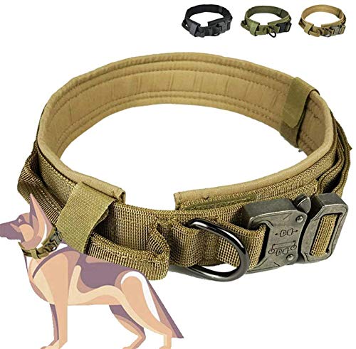 Taktisches Nylon-Hundehalsband, Verstellbares Schnellverschluss-Halsband mit D-Ring & Griff & Metallschnalle für Mittelgroße Hunde (Color : Brown, Size : M) von DHGTEP