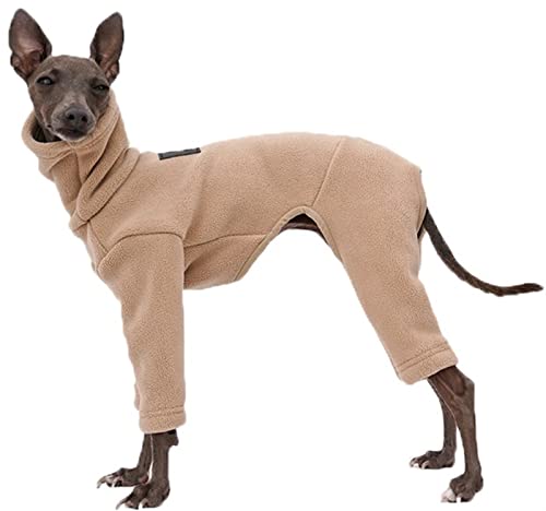 Warmer Samtmantel für Greyhound, Whippet Hunde Fleece Pullover mit Beinen, Winddichte Rollkragen Hunde Fleece Jacke, Winter Hundeschlafanzug für kleine mittlere große Hunde ( Color : Beige , Size : XS von DHGTEP