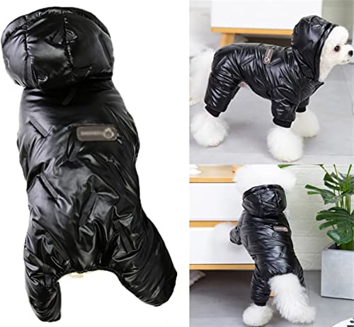 Winter Hundemantel mit Beinen und Kapuzen Warme Jacke Dicker Baumwolle Jumpsuit Wasserdicht Kleine Hunde Kleidung Französisch Bulldogge Welpe Chihuahua (Farbe : Schwarz, Größe : M) von DHGTEP