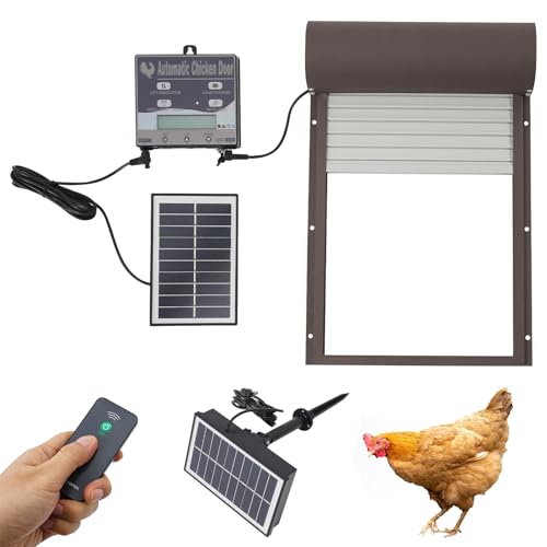 Automatische Hühnerklappe, Hühnerklappe Solar mit Fernbedienung Timer LCD Display, Wasserdicht Hühnerklappe Hühnerstall Zubehör für Hühner, Gänse, Enten (Dunkelbraun) von DHQCQL