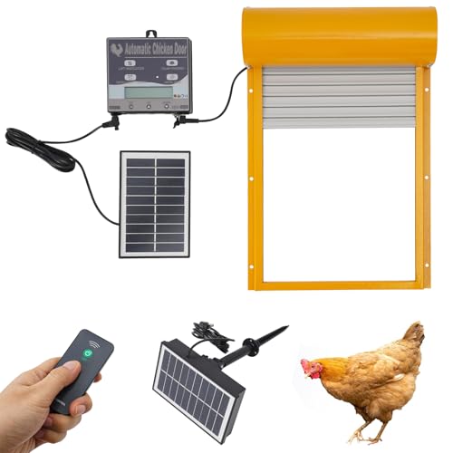 Automatische Hühnerklappe, Hühnerklappe Solar mit Fernbedienung Timer LCD Display, Wasserdicht Hühnerklappe Hühnerstall Zubehör für Hühner, Gänse, Enten (Gelb) von DHQCQL