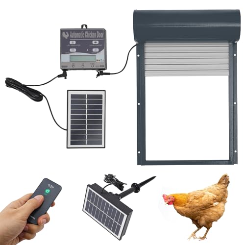 Automatische Hühnerklappe, Hühnerklappe Solar mit Fernbedienung Timer LCD Display, Wasserdicht Hühnerklappe Hühnerstall Zubehör für Hühner, Gänse, Enten (Grau) von DHQCQL