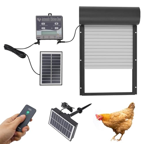 Automatische Hühnerklappe, Hühnerklappe Solar mit Fernbedienung Timer LCD Display, Wasserdicht Hühnerklappe Hühnerstall Zubehör für Hühner, Gänse, Enten (Schwarz) von DHQCQL