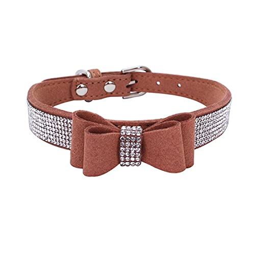 DHZYY Katzenkragen, Hundehalsband, mit Bogen einstellbaren weichen Leder Pet Halsbänder for Katzen Kätzchen und Haustierhunde (Color : Brown, Size : XXS) von DHYY