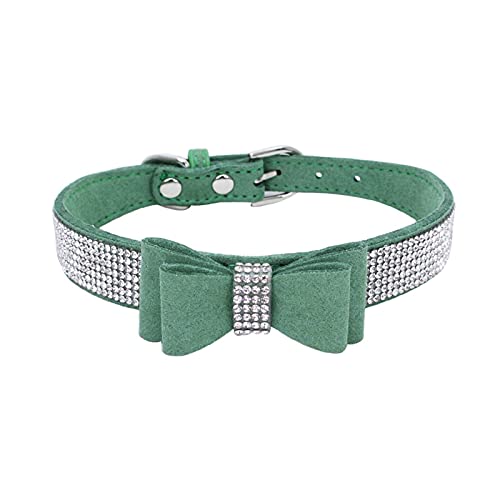 DHZYY Katzenhalsband, Hundehalsband, mit Schleife, verstellbar, weiches Leder, Haustierhalsbänder für Katzen, Kätzchen und Haustierhunde (Farbe: grün, Größe: L) von DHYY