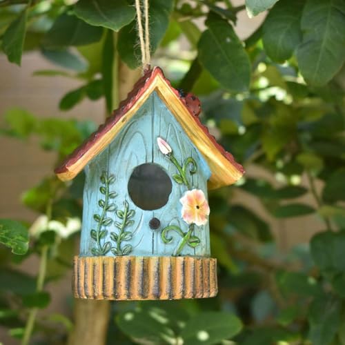 Vogelhäuser für draußen, handbemalte Vogelnester aus Kunstharz, Kolibri, hängendes Vogelhaus für Garten, hängende Vogelhaus für Terrasse, dekoratives Vogelhaus für Vogelliebhaber von DHliIQQ