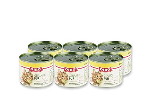 DIBO CAT - GEFLÜGEL PUR, 6 x 200g-Dose aus ausgesuchtem Geflügel hergestellt und mit Katzenminze und Lachsöl verfeinert von DIBO