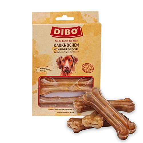 DIBO Kauknochen mit Grünlippmuschel 120g (4 Stück x 30-35g) Der gesunde Kau-Snack für Ihren Liebsten. Gut für Zähne und Zahnfleisch. Ohne Zusatzstoffe von DIBO