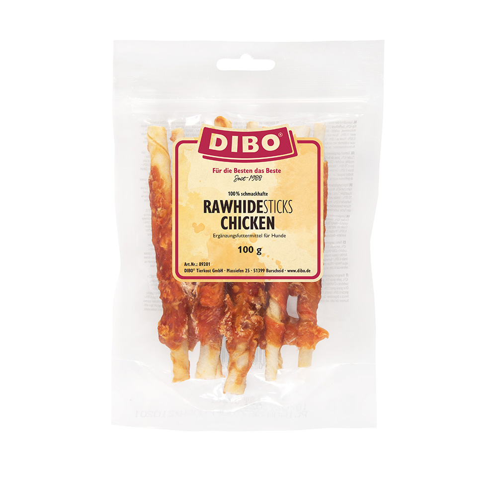 DIBO Rohhaut-Sticks mit Huhn - Sparpaket: 4 x 100 g von DIBO