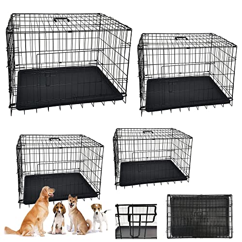 Hundekäfig, Zusammenklappbar, Transportkäfig Auto Hundebox mit Bodenschale, 2 Türen, 2 Schlösser, 61X42X49cm, mit Tablett, Schwarz von DICN