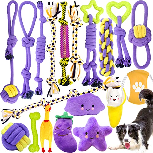 19 Stück Hundespielzeug Kauspielzeug,Ball Hunde Robuste Zähne Kauen langlebig Spielzeug Zahntraining Set,aus Natürlicher Baumwolle für Kleine/Mittlere/Große,Hunde Spielzeug für Hunde Zahnpflege von SUPTMAX