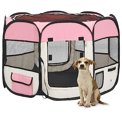 Faltbarer Hunde-Laufstall mit Tragetasche, Rosa, 90 x 90 x 58 cm von DIGBYS