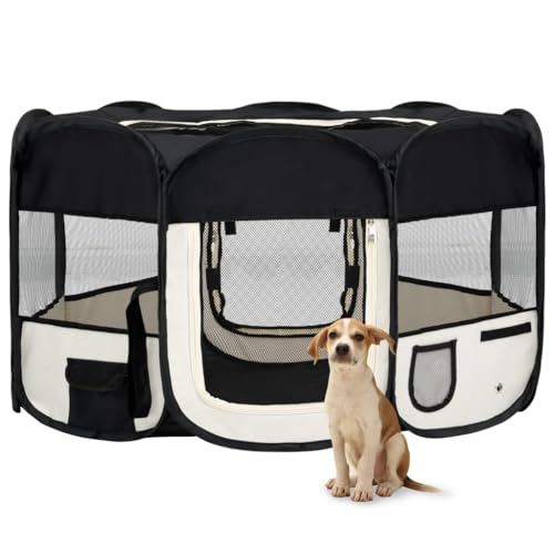 Faltbarer Hunde-Laufstall mit Tragetasche, schwarz, 145x145x61cm von DIGBYS