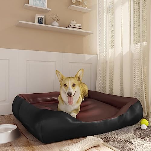 Hundebett schwarz braun 80x68x23cm Kunstleder von DIGBYS