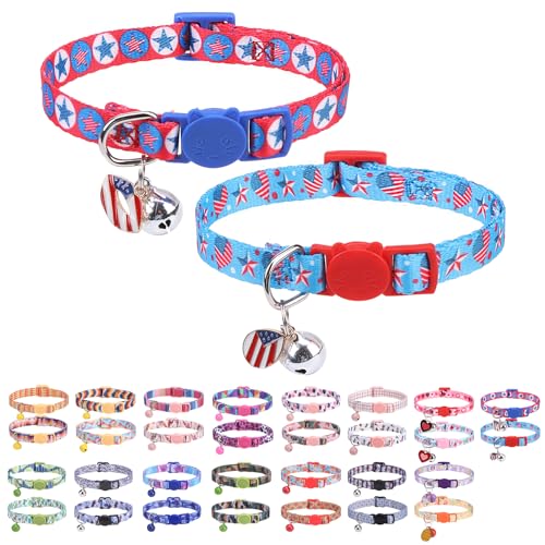 Breakaway-Katzenhalsband für Mädchen, Jungen, Katzen, Frühling, Sommer, Allwetter-Katzenhalsband, personalisiertes Muster, 2er-Pack, niedliche, klassische Sicherheitsschnallen und Glöckchen, von DILLYBUD