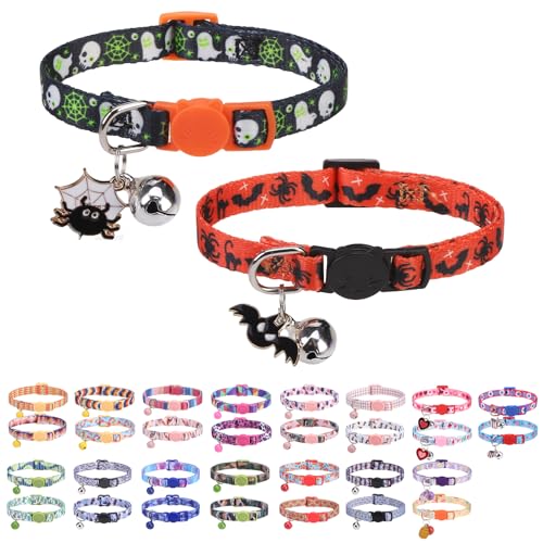 DILLYBUD Breakaway-Katzenhalsband für Mädchen, Jungen, Katzen, Frühling, Sommer, Allwetter-Katzenhalsband, personalisiertes Muster, 2er-Pack, niedliche, klassische Sicherheitsschnallen und Glöckchen, von DILLYBUD