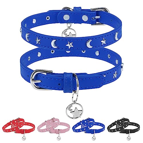 DILLYBUD Hundehalsband aus Leder für Welpen, kleine, mittelgroße Hunde, verstellbares Stern- und Mond-Nieten-Haustierhalsband mit rostfreier Metallschnalle und Charms, XS S Hundehalsbänder für Jungen von DILLYBUD