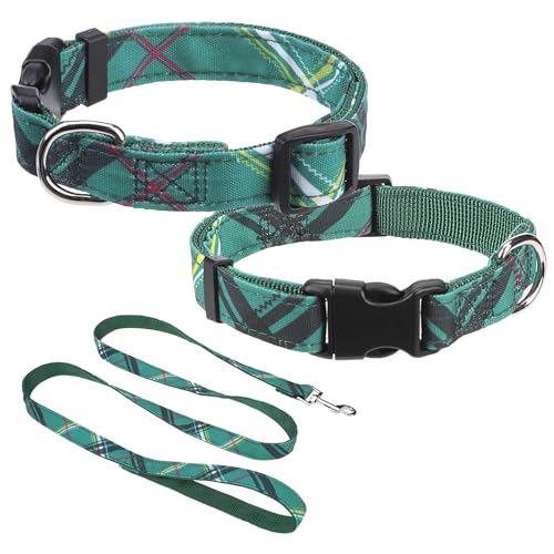 DILLYBUD Hundehalsband und Leine, Hundehalsband für kleine und mittelgroße Hunde, verstellbares Nylon-Welpenhalsband mit Schnalle für Hündinnen, kariert, mit Liebesmuster, für Sommer, Frühling, von DILLYBUD