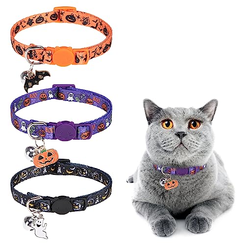 DILLYBUD Katzenhalsbänder mit Glöckchen, Halloween-Anhänger, Frühlingskatzenhalsband für Mädchen, Jungen, Katzen, mit Sicherheitsschnalle, niedliches Kätzchen-Halsband, verstellbar, 20,3 - 30,5 cm, von DILLYBUD