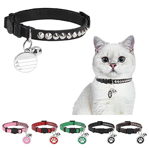 DILLYBUD Katzenhalsband aus echtem Leder, mit Nieten besetzt, personalisierbar, Katzenhalsband, Nieten, ID-Halsbänder, kleine Hunde, Welpen von DILLYBUD