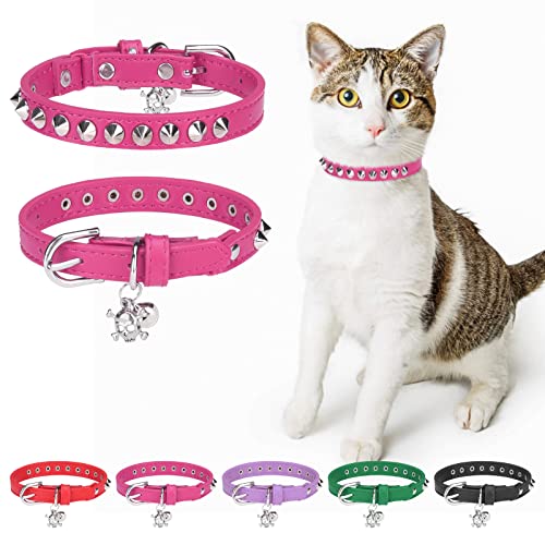 DILLYBUD Leder-Katzenhalsband für Jungen, Mädchen, Katzen, mit Glöckchen und elastischem Sicherheitsgürtel, personalisierte Nieten, verstellbare sichere Schnalle, Halsband mit Totenkopf-Anhänger für von DILLYBUD