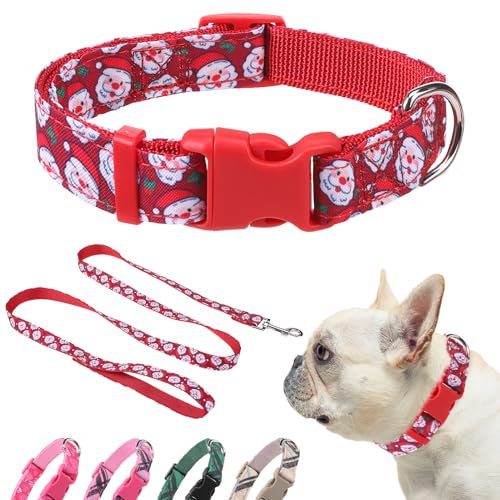 DILLYBUD Weihnachts-Hundehalsband, kleines Hundehalsband und Leine, mit Schnellverschluss-Schnalle, verstellbare Nylon-Haustierhalsbänder mit Leine für Spaziergänge, Spielen, Training von DILLYBUD