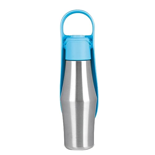 DINESA Tragbare Wasserflasche für Hunde, -Wasserflasche für Hunde, aus Edelstahl, mit Futternapf für Getränke, auslaufsicher, Blau, 700 ml von DINESA