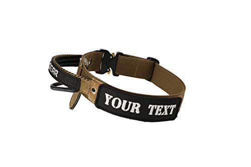 Dingo Gear Hundehalsband mit Cobra Schnalle und Griff, Band Breite 4 cm Training Spaziergänge, Patrouillen, Schäferhund (M Personalisierung Inschrift, Braun) AM03130 von DINGO GEAR WWW.DINGOGEAR.COM 1977