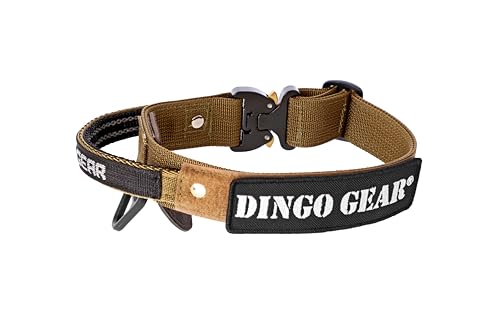 Dingo Gear Hundehalsband mit Cobra Schnalle und Griff, Farbe Coyote Braun, Band Breite 4 cm Länge 43-47 cm S03130 von DINGO GEAR WWW.DINGOGEAR.COM 1977