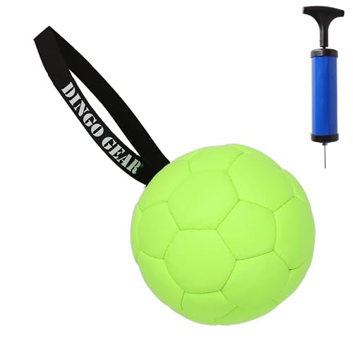 Dingo Gear Set Ball aufblasbarer mit Pumpe Ball mit Schlaufe aus Eco Leder Durchmesser von 18 cm Hundespielzeug Training Spaß für Hund Grün Neon Z30034 von DINGO GEAR WWW.DINGOGEAR.COM 1977