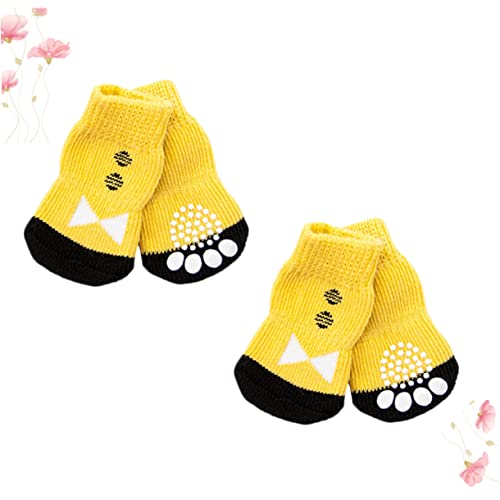 DINHEAROM 4 Stück Baumwollsocken Für Haustiere rutschfeste Socken Für Haustiere Hundepfotenbalsam Hundestiefel rutschfeste Hundesocken Hundeschuhe Hundezehengriffe Schuhhund Für Hunde Yellow von DINHEAROM