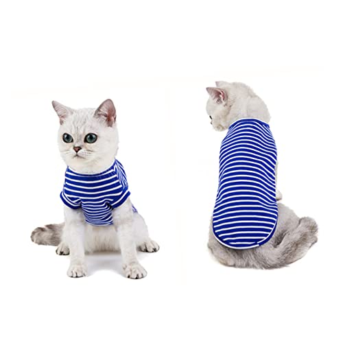 DINHEAROM Haustierkleidung cat Clothing katzenbekleidung Katzen-Shirt cat Shirt cat Costume Haustierhemd Kleidung mit Katzenstreifen gestreifte Katzenkleidung Hemd mit Katzenstreifen Blue von DINHEAROM