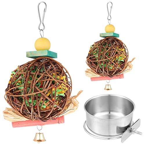 DINHEAROM Vogelspielzeug Futter Und Wasserbehälter Hängendem Rattankugel-Spielzeug Für Papageien Und Sittiche Multifunktionale Käfigzubehör Für Tägliche Beschäftigung Und Fütterung DINHEAROM Vogelspielzeug Futter Und Wasserbehälter Hängendem Rattankugel-Spielzeug Für Papageien Und Sittiche Multifunktionale Käfigzubehör Für Tägliche Beschäftigung Und Fütterung von DINHEAROM