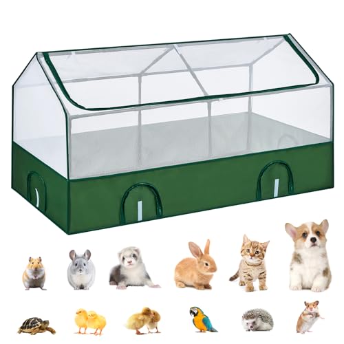 DINMO Freigehege für Kaninchen, Meerschweinchen Gehege, Welpenauslauf Kleintiergehege inkl. Tür, Gehege für Hamster, Kaninchen, Igel, Freilaufgehege mit Unterlage, für innen & außen, 162 x 81 x 80 cm von DINMO