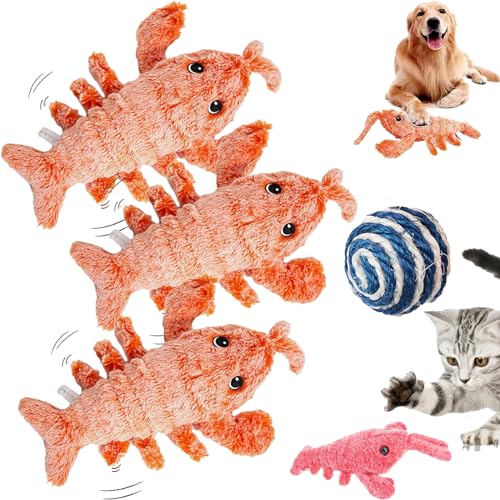 DINNIWIKL Furry Fellow Interactive Dog Toy Lobster, Floppy Lobster Interactive Dog Toy, Wiggly Lobster Dog Toy, Furry Fellow Dog Toy Lobster, USB Rechargeable Low-Noise (3PCS-Orange) von DINNIWIKL