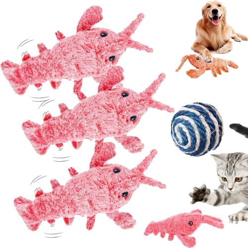 DINNIWIKL Furry Fellow Interactive Dog Toy Lobster, Floppy Lobster Interactive Dog Toy, Wiggly Lobster Dog Toy, Furry Fellow Dog Toy Lobster, USB Rechargeable Low-Noise (3PCS-Pink) von DINNIWIKL