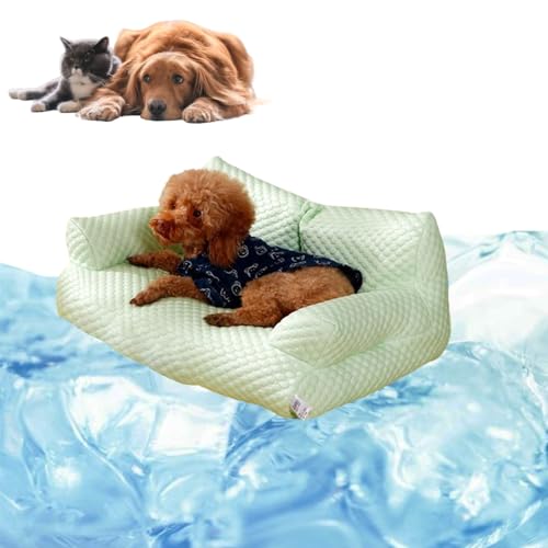 DINNIWIKL Kühlendes Haustierbett aus Eisseide, atmungsaktiv waschbar Schlafsofa, Sommer Anti-Rutsch Kühlendes Hundebett, Haustierbetten für Kleine und Mittelgroße Katzen und Hunde (Grün,XL) von DINNIWIKL