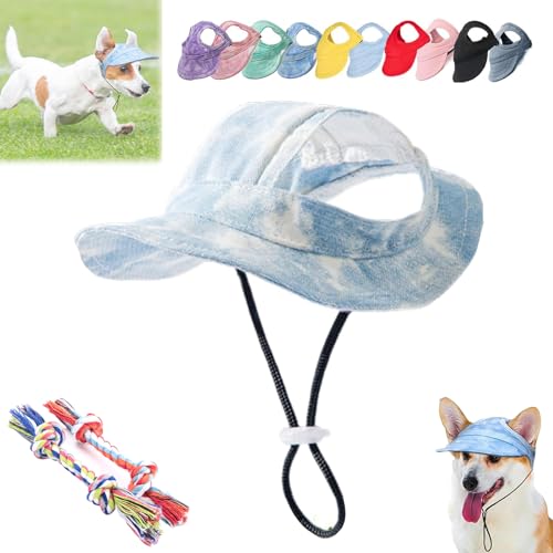 DINNIWIKL Outdoor Sun Protection Hood for Dogs, Pet Baseball Cap Sun Hat with Ear Holes, 2024 New Dog Outdoor Sun Protection Hat, Summer Sun Hat for Dogs Cats (L,Blue-2) von DINNIWIKL
