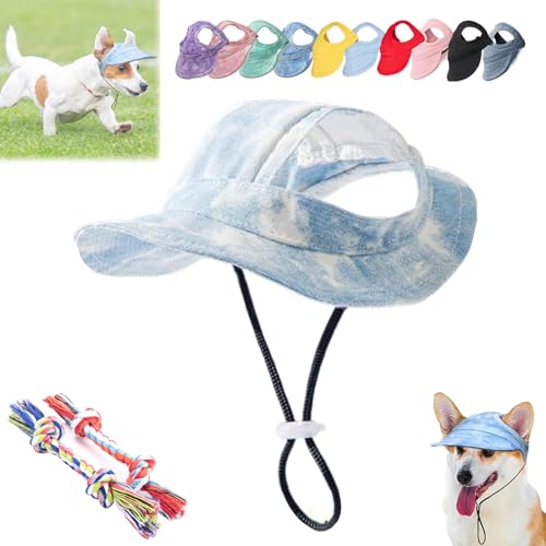 DINNIWIKL Outdoor Sun Protection Hood for Dogs, Pet Baseball Cap Sun Hat with Ear Holes, 2024 New Dog Outdoor Sun Protection Hat, Summer Sun Hat for Dogs Cats (M,Blue-2) von DINNIWIKL