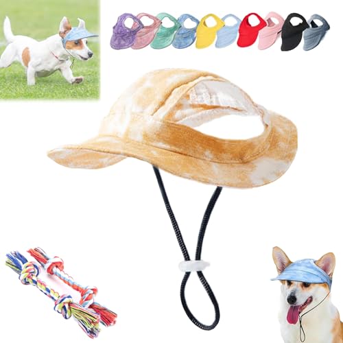 DINNIWIKL Outdoor Sun Protection Hood for Dogs, Pet Baseball Cap Sun Hat with Ear Holes, 2024 New Dog Outdoor Sun Protection Hat, Summer Sun Hat for Dogs Cats (S,Yellow-2) von DINNIWIKL