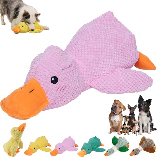 DINNIWIKL Zentric Quack-Quack Duck Dog Toy, Zentric Dog Toy, Indestructible Quack-Quack Duck Dog Toy, Classic Plush Cute Duck Squeaky Dog Toys, Yellow Duck Dog Toy with Soft Squeaker (Pink) von DINNIWIKL