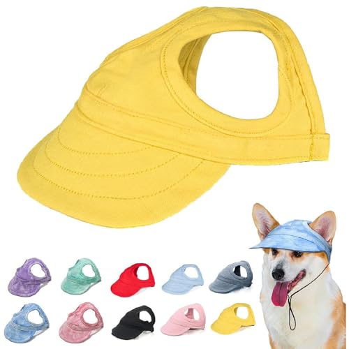 Outdoor Sonnenschutz Hut für Hunde, Hundeballmütze, Baseballmütze für Hunde, Basecap Verstellbar Sonnenschutz Hut Hundecap mit Ohrlöchern, Outdoor-Sunbonnet für Haustiere (Gelb, L) von DINNIWIKL
