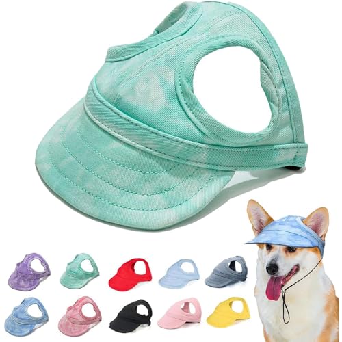 Outdoor Sonnenschutz Hut für Hunde, Hundeballmütze, Baseballmütze für Hunde, Basecap Verstellbar Sonnenschutz Hut Hundecap mit Ohrlöchern, Outdoor-Sunbonnet für Haustiere (Grün-Batik, L) von DINNIWIKL