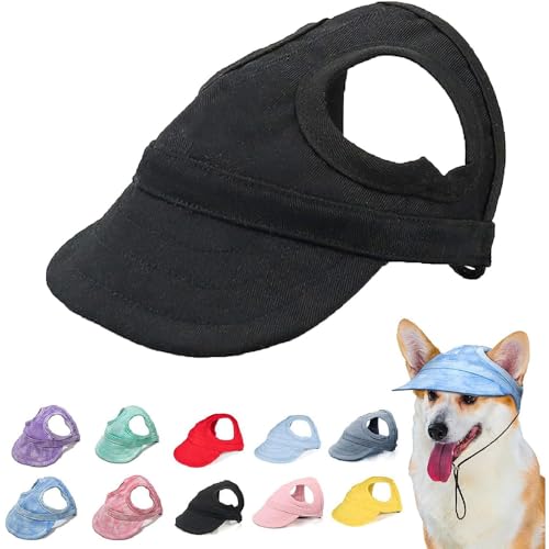 Outdoor Sonnenschutz Hut für Hunde, Hundeballmütze, Baseballmütze für Hunde, Basecap Verstellbar Sonnenschutz Hut Hundecap mit Ohrlöchern, Outdoor-Sunbonnet für Haustiere (Schwarz, L) von DINNIWIKL