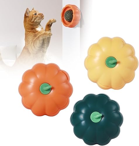 DINSONG 3 Stück Katzenminze Balls Spielzeug für Katze, Drehbare Katzenminze Ball, Katzenminze Spielzeug, Zahnreinigung Dentales essbares Kätzchenspielzeug mit Aufbewahrungsdeckel von DINSONG