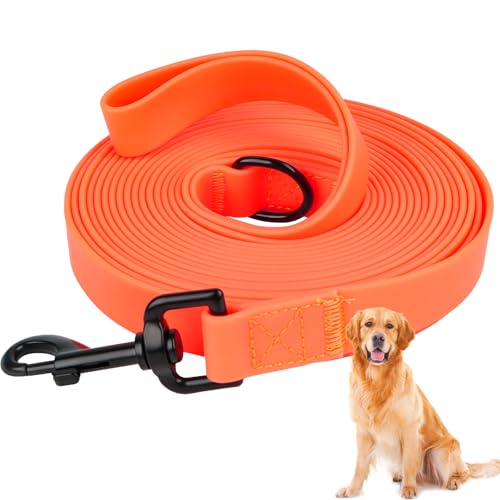 Schleppleine für Hunde, Schleppleine 5m mit Handschlaufe, Robuste Hundeleine, Laufleine für Hunde, Trainingsleine für Hunde,Wasserdicht Trainingsleine für Kleine Mittlere Große Hunde (Orange) von DINSONG